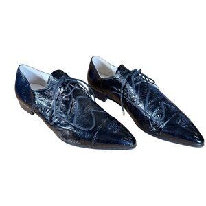 Chanel Interlocking CC Logo Derby Oxfords Black Patent Leather Cap Toe EU 40